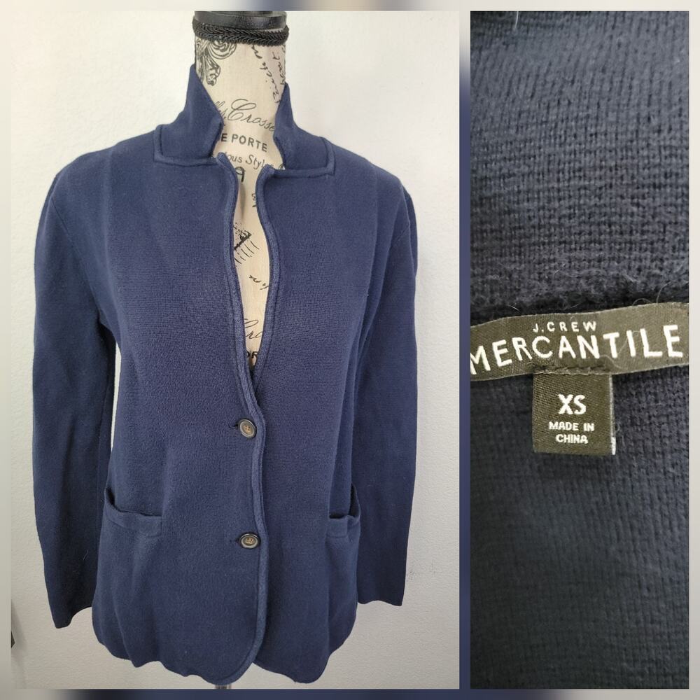 J. Crew Sweater Blazer Navy Blue Women’s Size XS Two Buttons Pockets Knit